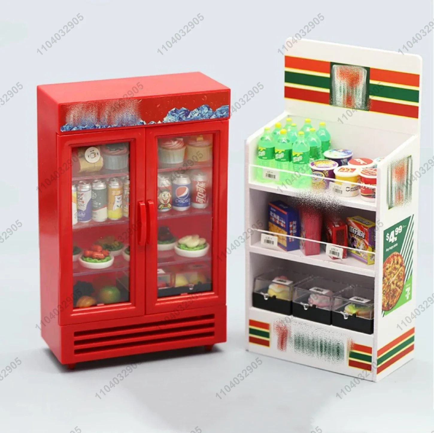 Miniature Furniture Fridge Freezer Shelf Cool Drink Food Items Toy Convenience Store Dollhouse Simulation Scenario Display