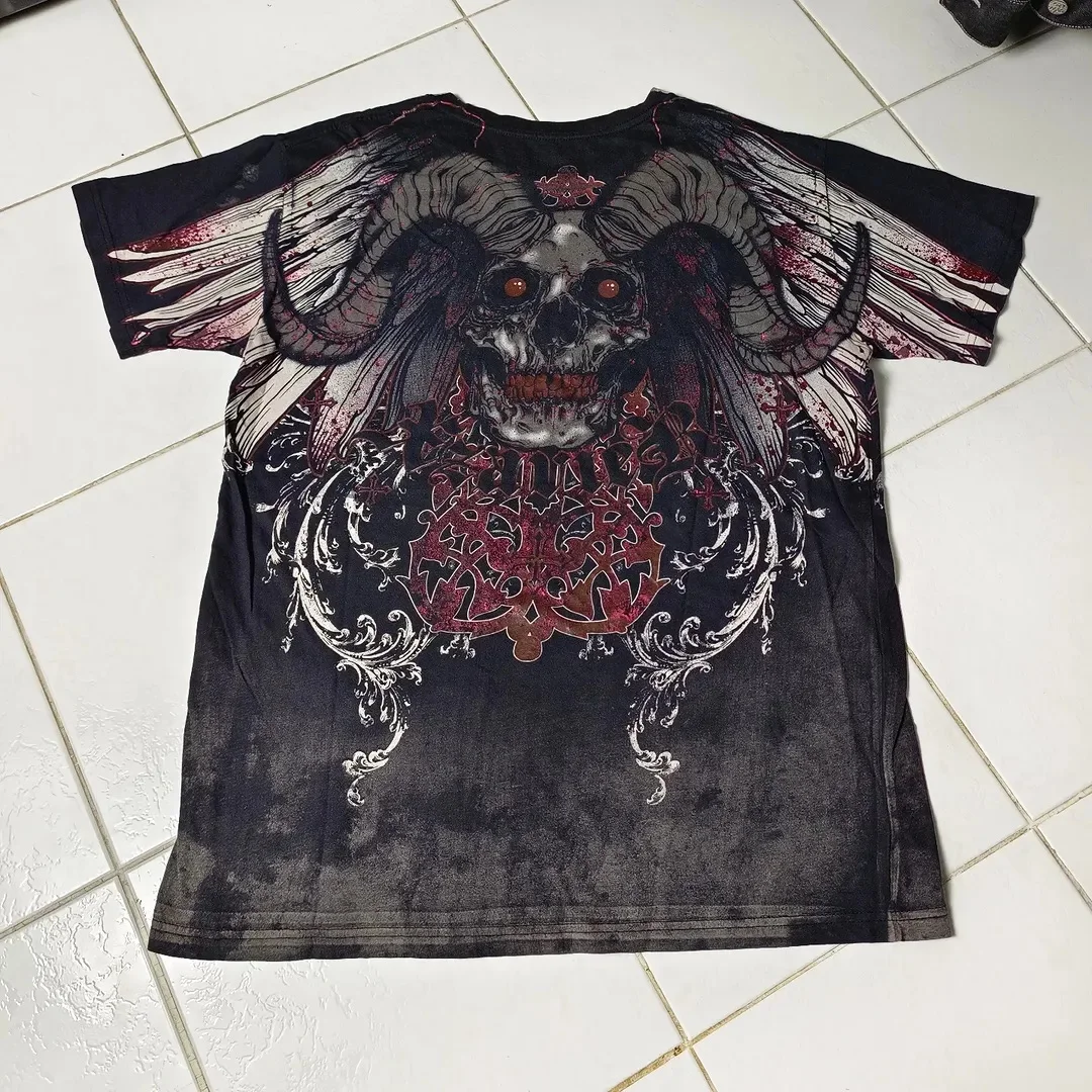 إكستريم تي شيرت الرجال Y2K موضة الكتاب المقدس نمط مطبوعة قصيرة الأكمام تأمين شارع العليا القوطية المد القطن تي شيرت