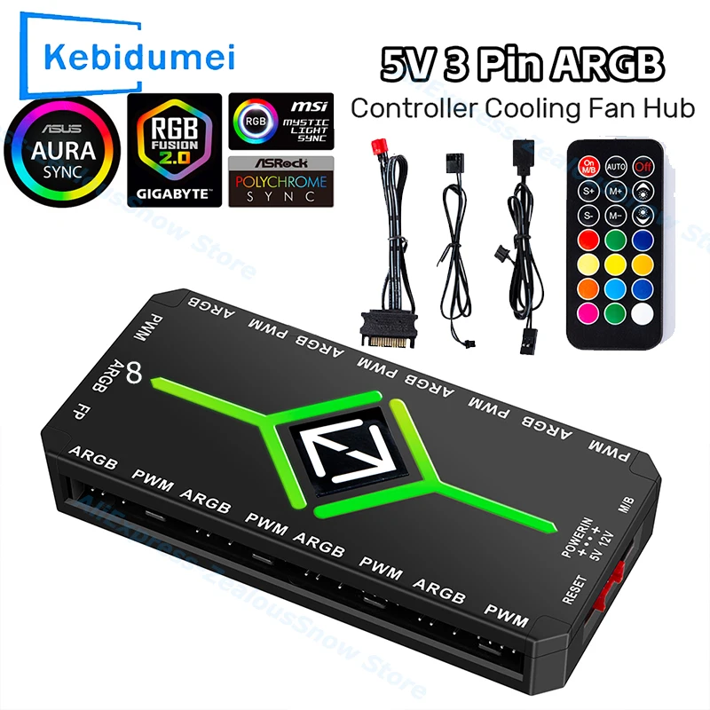 【セール中】? 3 in 1 5V 3ピンARGBコントローラー冷却ファンハブ、4ピンPWM磁気吸着ハブ、PWMファンハブ、1〜9ポート、コンピューターPCケースファン用