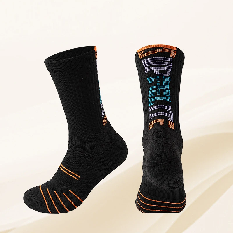 Calcetines deportivos de baloncesto para hombre y mujer, calcetín profesional con letras para exteriores, cojín grueso para entrenamiento de fútbol, correr y ciclismo