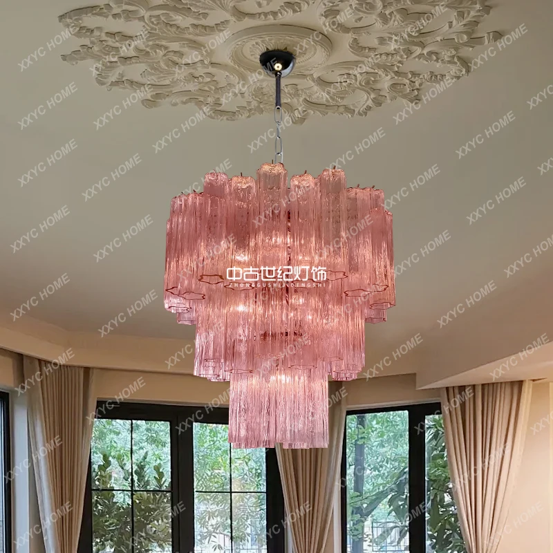 

Murano pink new living room lamp retro bedroom chandelier French medieval villa dining room lamp