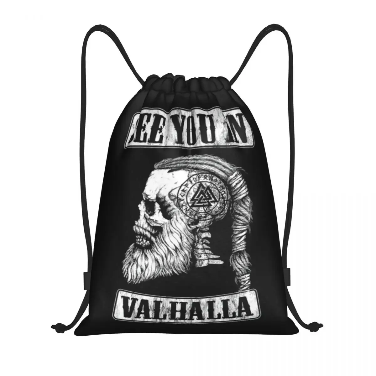 

Custom See You In Valhalla Skull Viking Drawstring Backpack Sport Gym Sackpack Portable Norse Odin Ragnar Warrior Training Bag