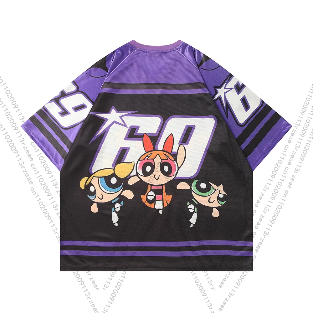 تي شيرت رياضي للفتيات من The Powerpuff تي شيرت صيفي مطبوع عليه رسوم متحركة أنيمي كاجوال قابل للتنفس Y2k Harajuku بلوزة نسائية بأكمام قصيرة #2