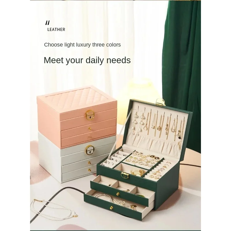 Multi-Tier Jewelry Organizer Box with Drawers, Storage Case for Rings Earrings Necklaces Bracelets