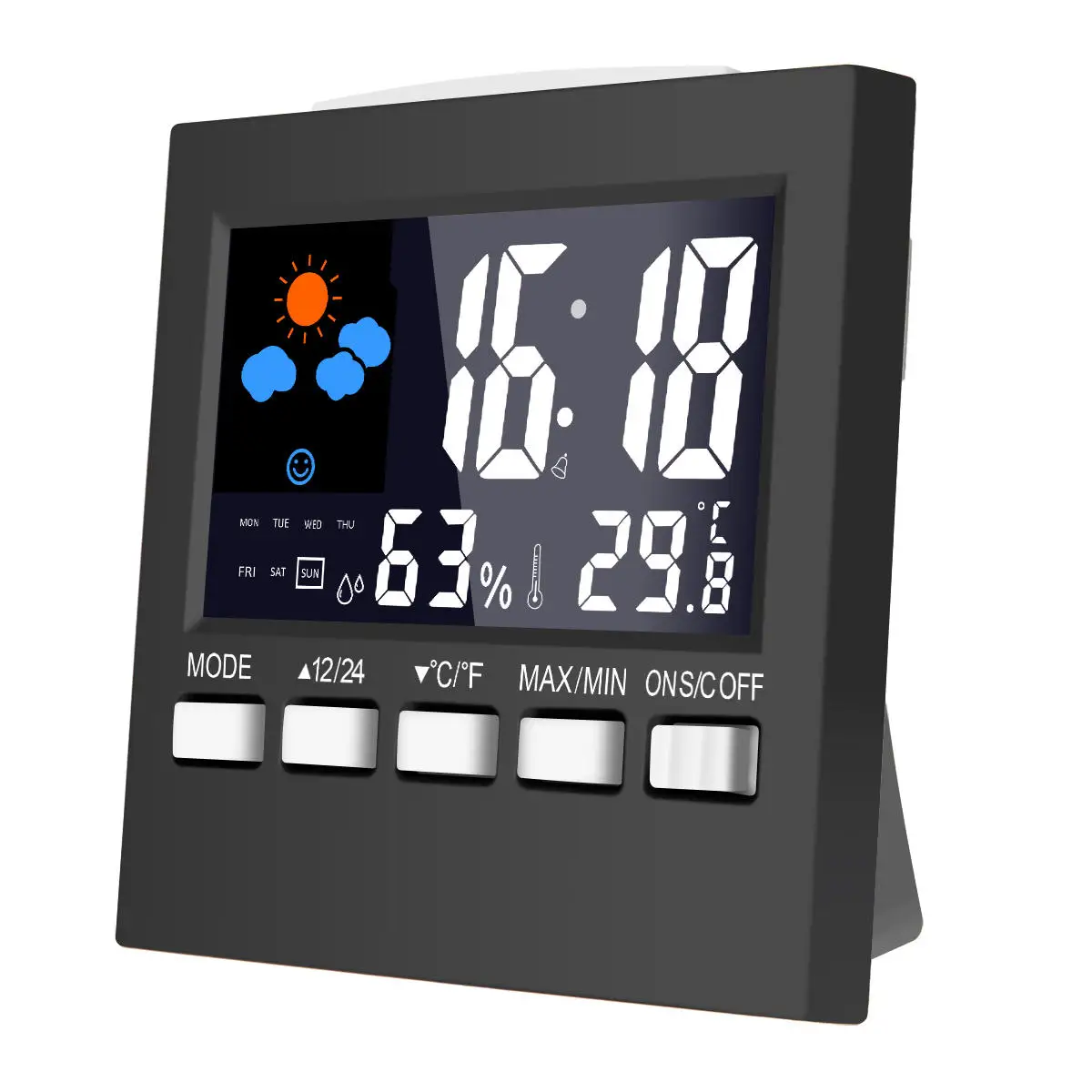 DC-001 Weather Clock LCD Color Screen Digital Display Thermometer Humidity Meter Colorful Alarm Clocks Electronic Calendar Table