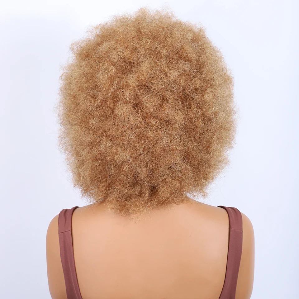 27 braune Echthaar-Perücke für Frauen, Afro-Kinky-Bulk-Perücken aus brasilianischem Haar, 100 % echt, bereit zum Tragen, kurze farbige Haarperücken