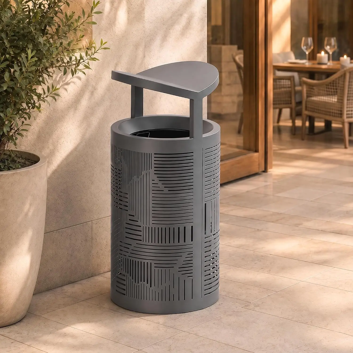 10.8 Gallon Commercial Outdoor Trash Can with Lid (Stone Gray)