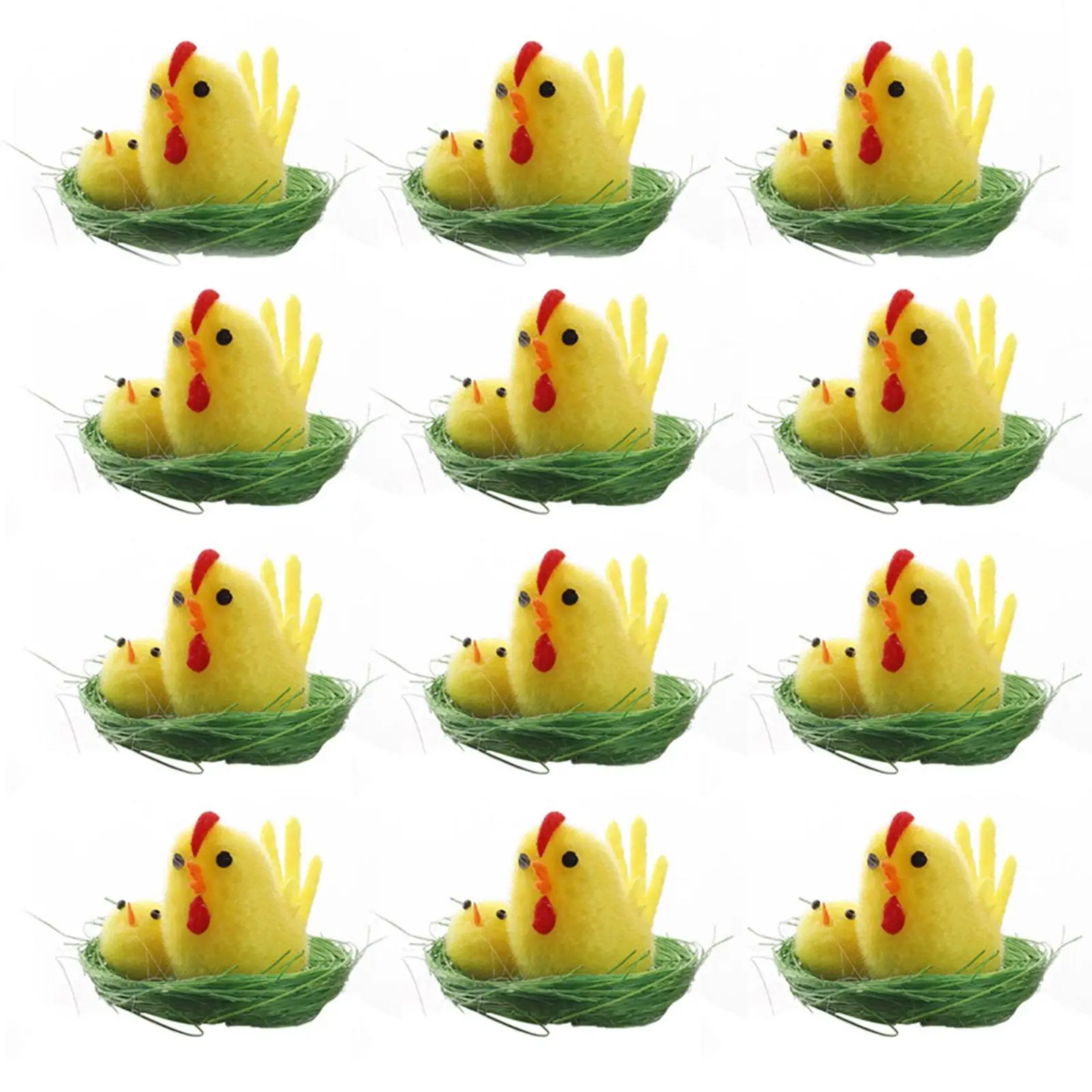12 Pieces Artificial Easter Hen and Baby with Nest for Tree Spring Decor