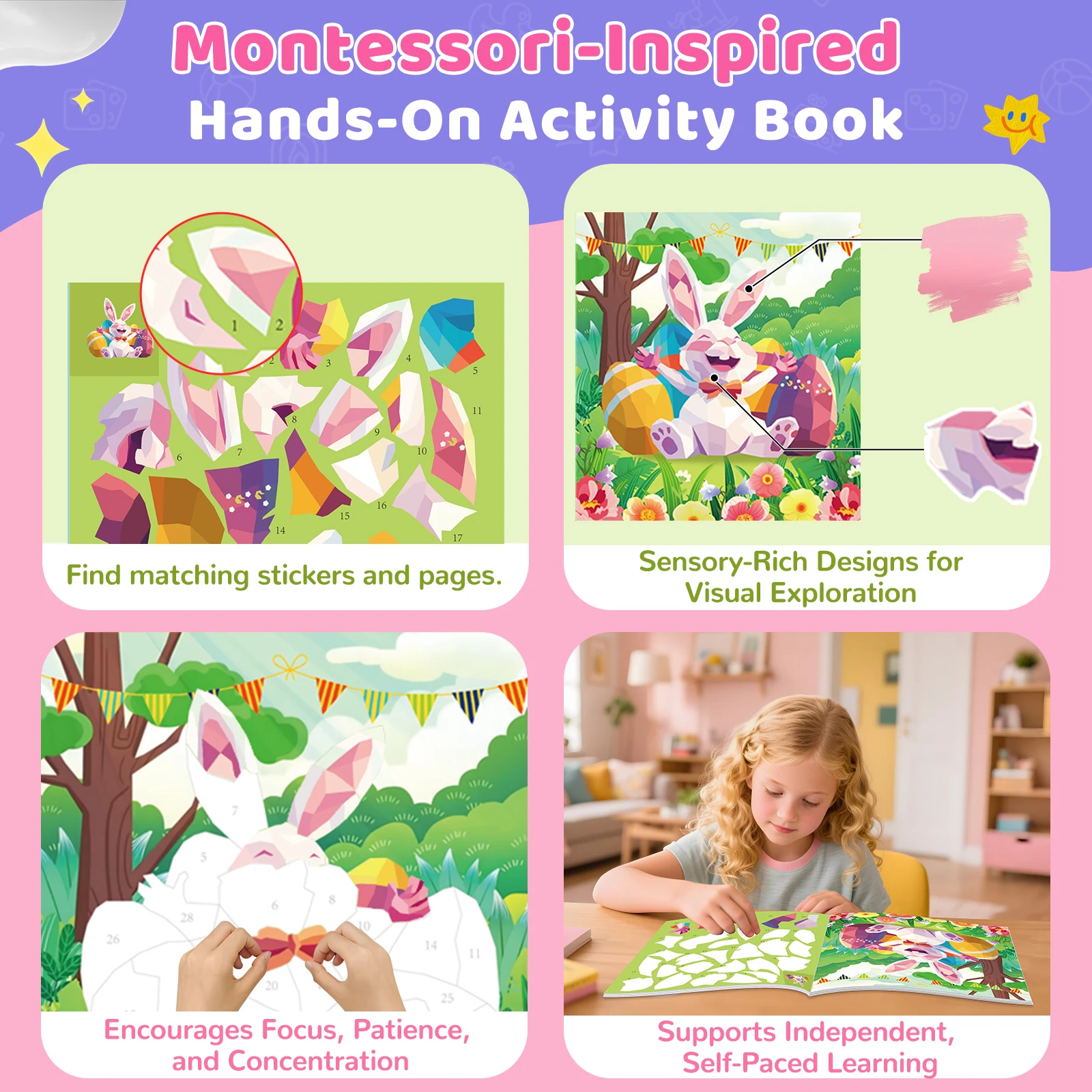 Zabawki edukacyjne dla dzieci Montessori Naklejki Książeczka do malowania po numerach Aktywności artystyczne i rzemieślnicze dla dziewczynek Małych dzieci Kreatywne zabawki ręcznie robione