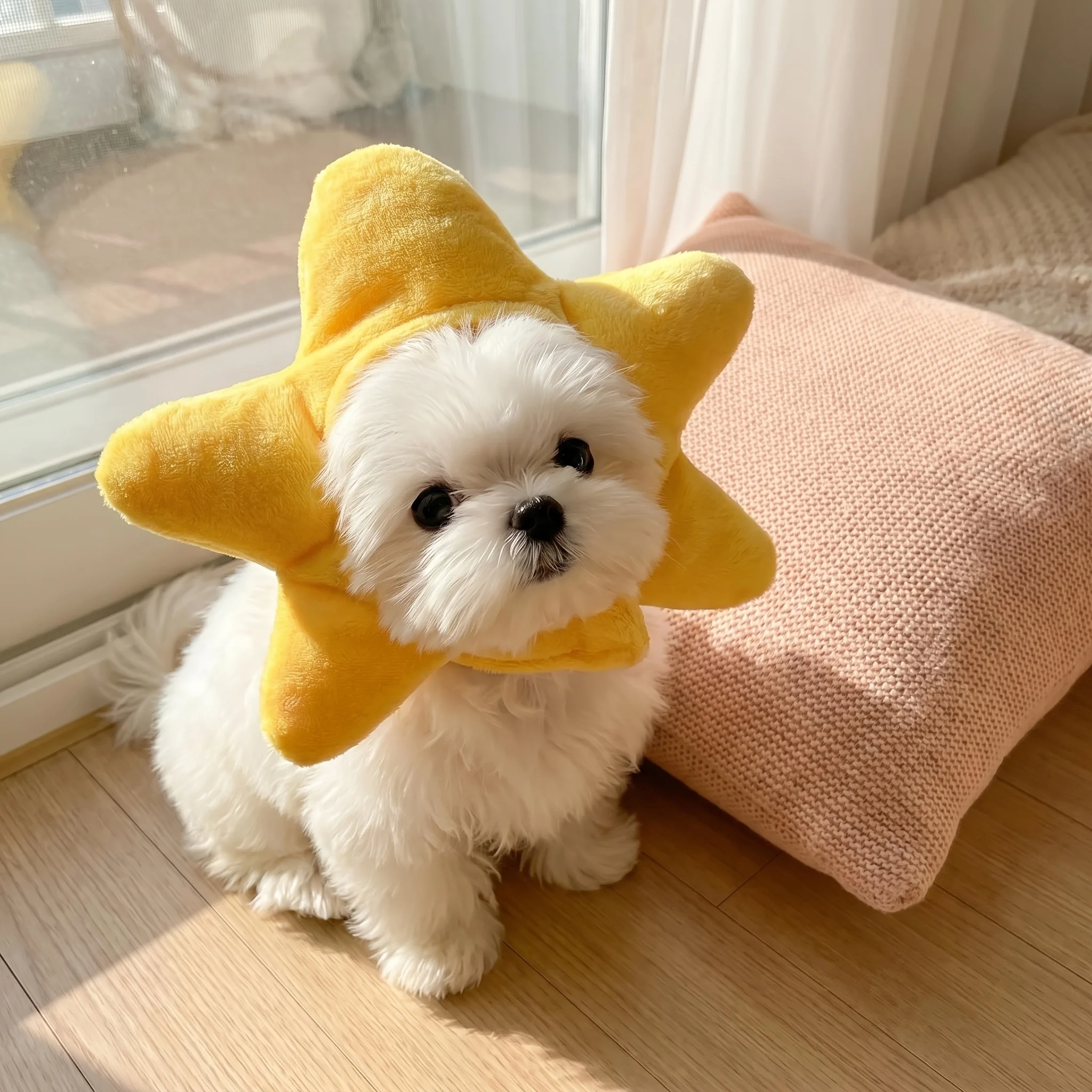 Soft Yellow Starfish Shaped Pet Hat Adorable Headwear For Small Cats Dogs Daily Wear Shooting Accessory