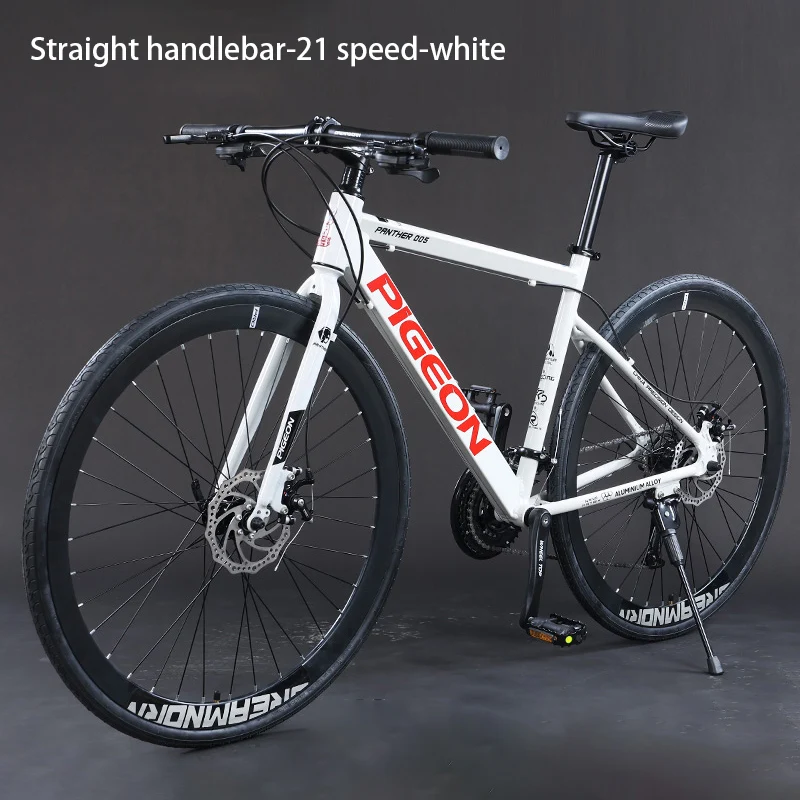 Road Racing Bicycle with Curved Handlebar Disc Brake, Student Road Bikes, Aluminum Alloy, Broken Wind, 700C