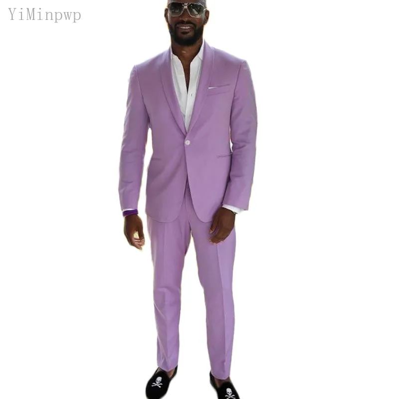 

YiMinpwp Lilac Men Suits 2 Piece Wedding Party Prom Suit Blazer Sets Costume Homme Trajes De Vestir Para Hombre Coat+Pant