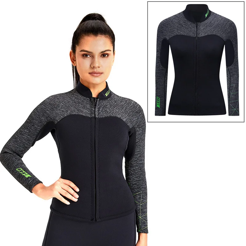 Women's 3mm Long Sleeve Neoprene Wetsuit Top - Cold Water Swim Shirt, Diving Jacket Surfing & Water Sports Wet Suit Pants Men