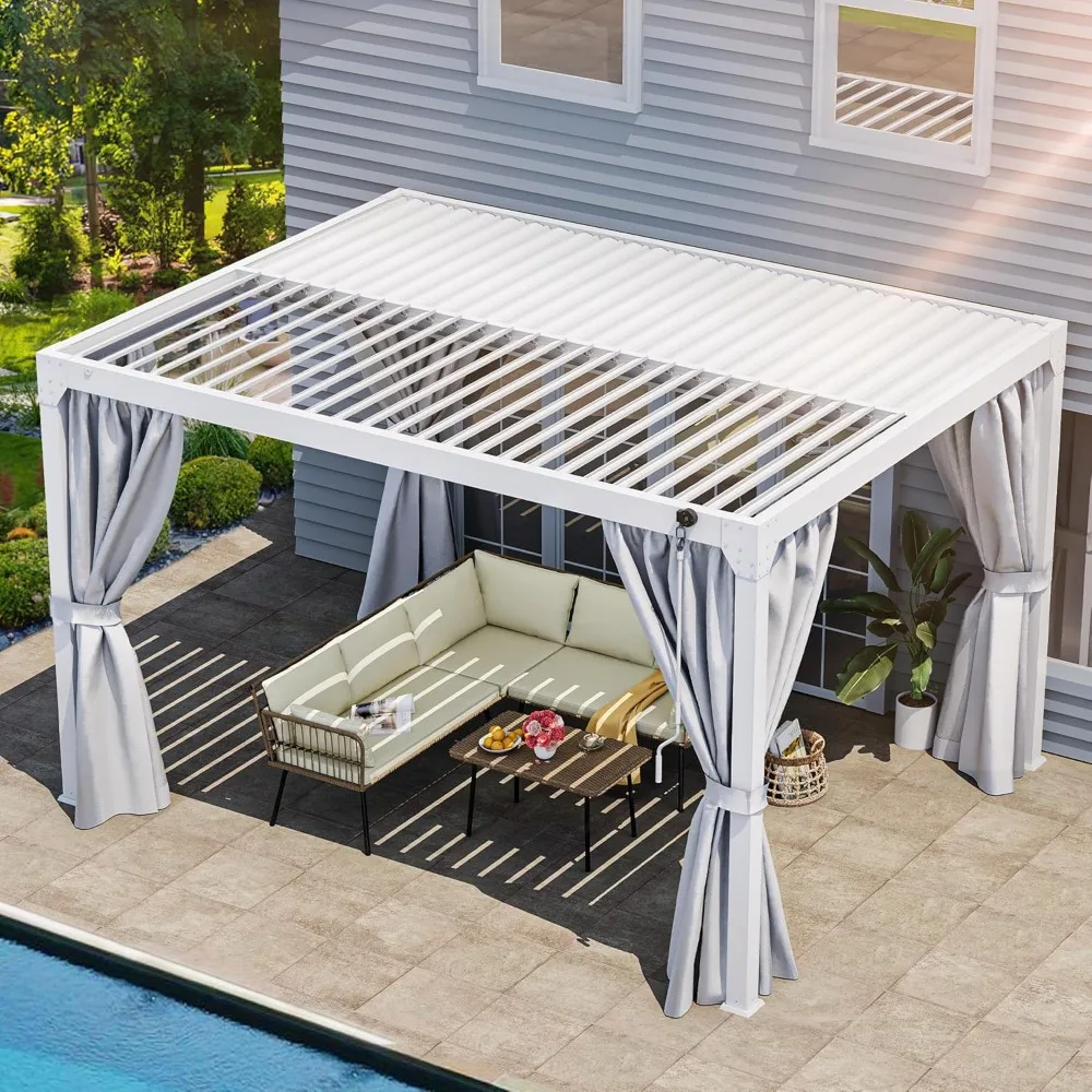 10x13 foot louvered pergola outdoor aluminum adjustable roof pergola sunshade, suitable for lawns, terraces, decks, andbackyards