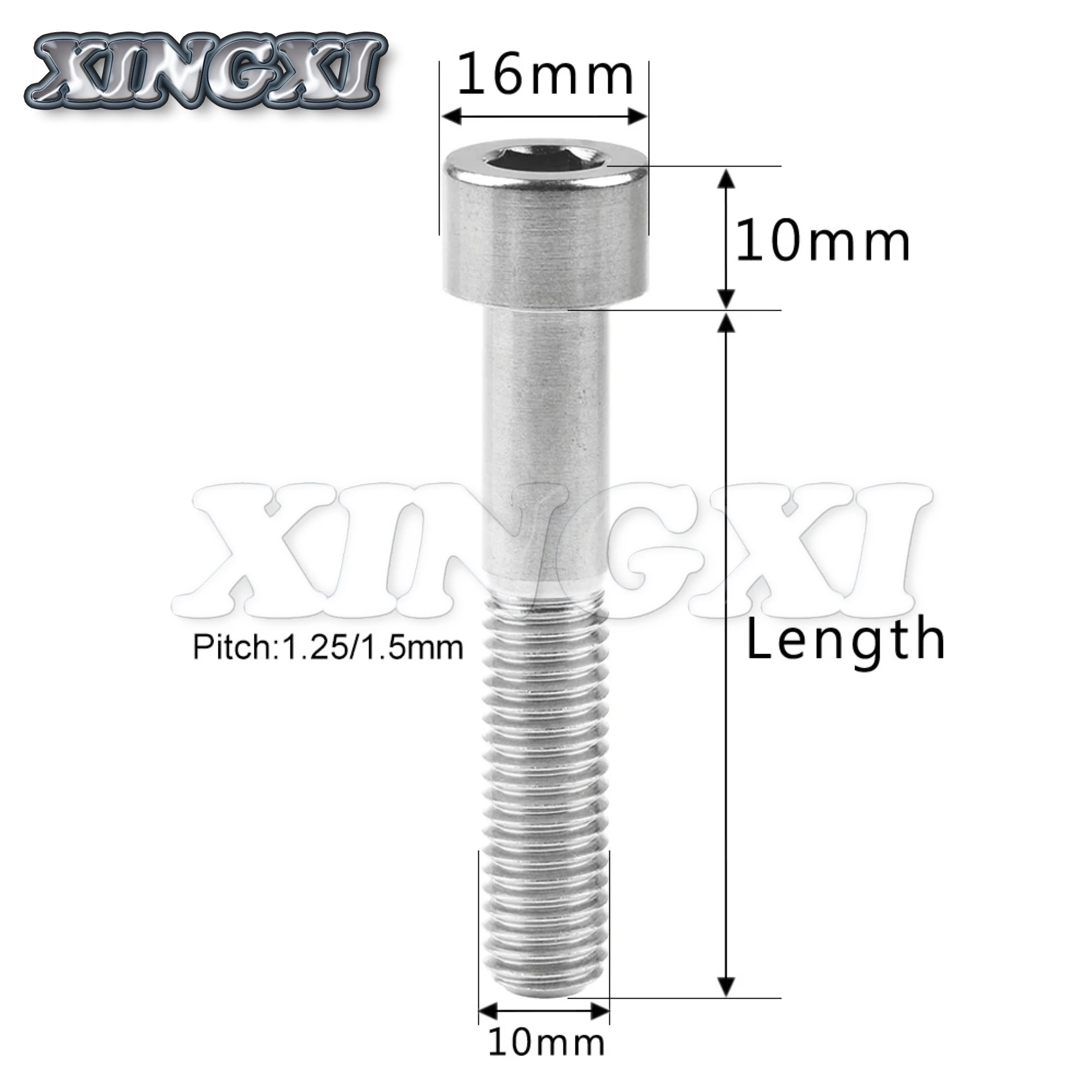 Xingxi 5Pcs  Titanium Bolt M10x20 25 30 35 40 45 50 55 60mm Square Head 1.25/1.5mm Pitch Hexagon Socket Screw Ti Fasteners