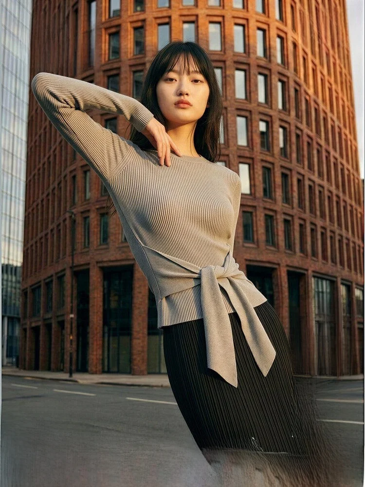 

H&M Women's Slim Fit Knit Sweater Asymmetric Design Knot Sle Mix And Match Winter Faion Ele Sle Cotton Blend