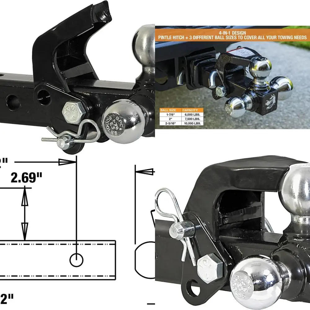 

Товары для покупателей 1802279 Сцепь для трехшаровых грузовиков с крючком, сплошной хвостовик для 2-дюймовых трубок приемника, буксировочные шарики из хромированной сварной стали,
