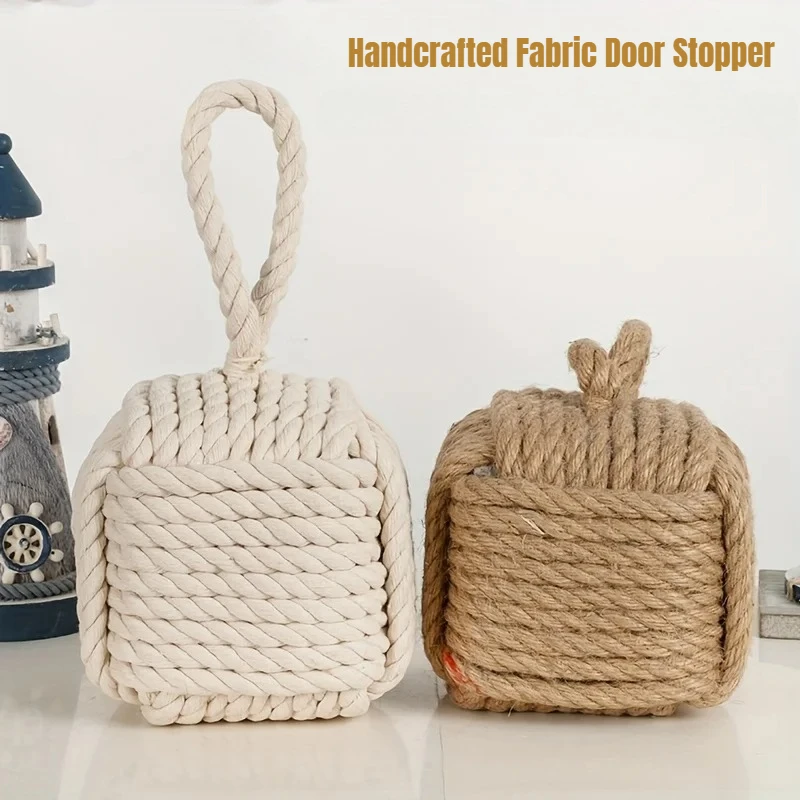 

Дверной стопор из ткани ручной работы | Двухцветный дизайн из веревочного плетения, квадратные и шариковые формы с ручками, универсальный декор для дома и офиса