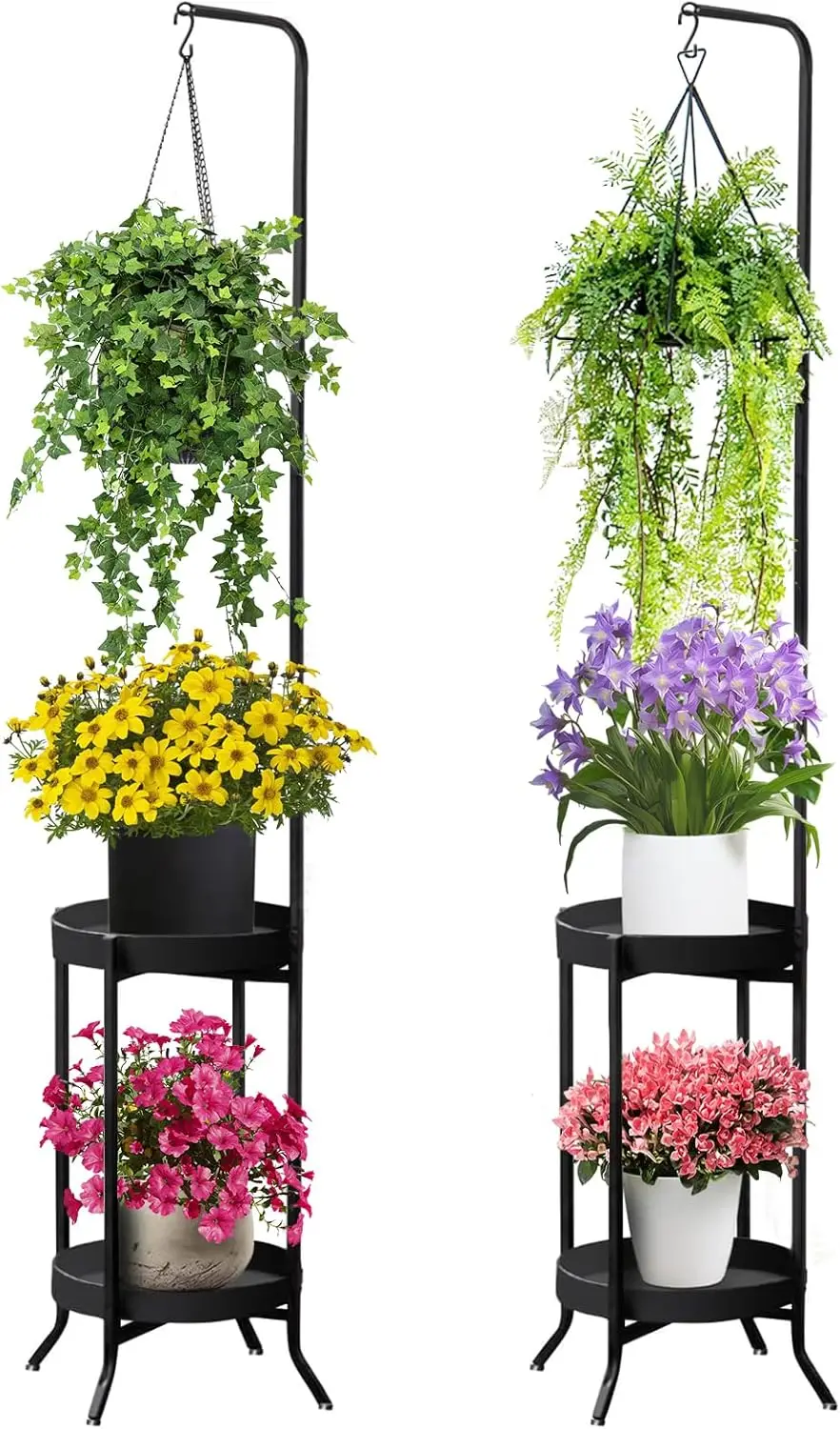 

2-Tier Corner Plant Stand 61" Tall, Space-Saving Metal Shelf for Indoor Outdoor Garden Balcony Living Room