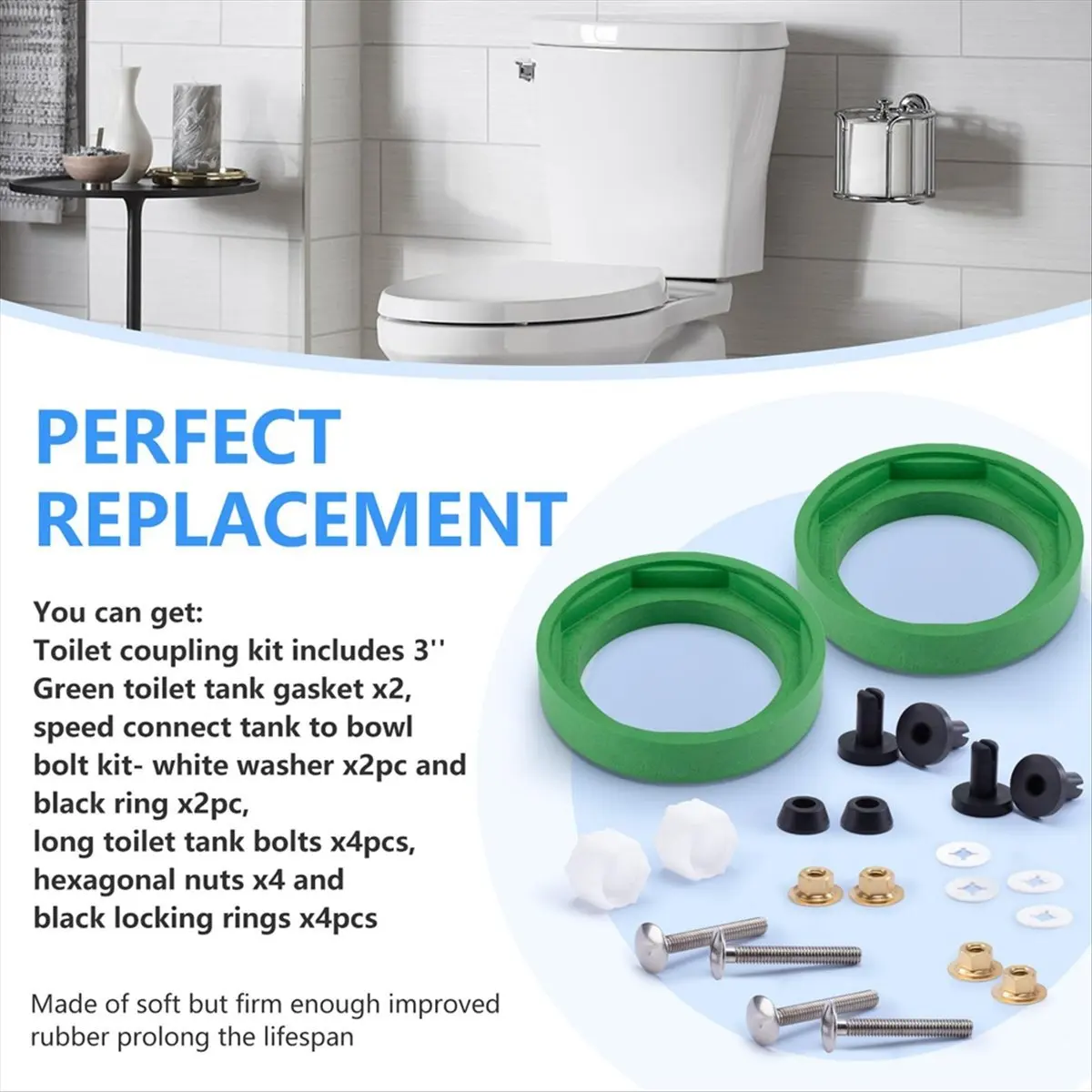 

T70C! Toilet Replacement Kit Inside Tank, 3 Inch 2 Pack Toilet Tank Gasket, Bolts and Other Essential Parts for AS738756-0070A