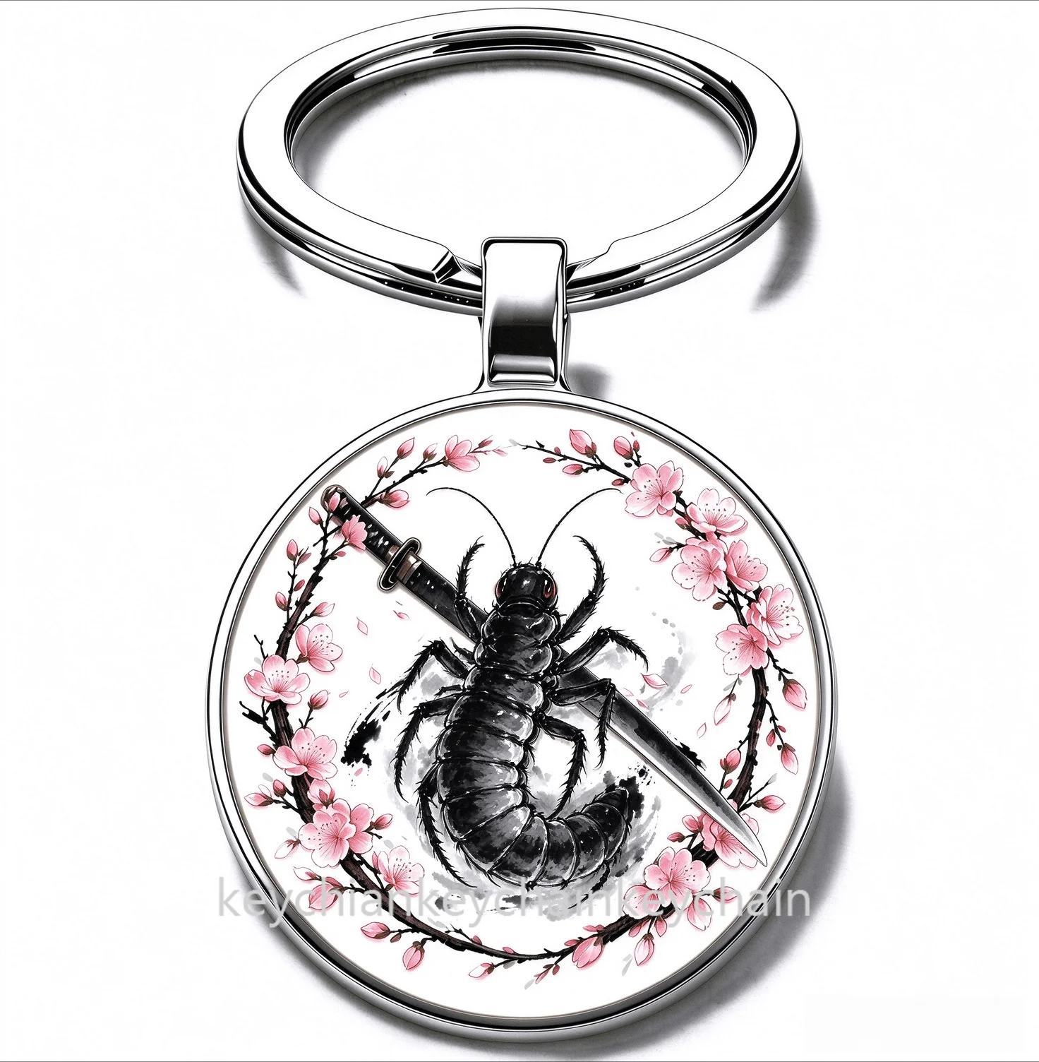 Japanese Insect Cherry Blossom Katana Keychain Samurai Sword Sakura Wreath Key Ring Car Bag Pendant Men Gift