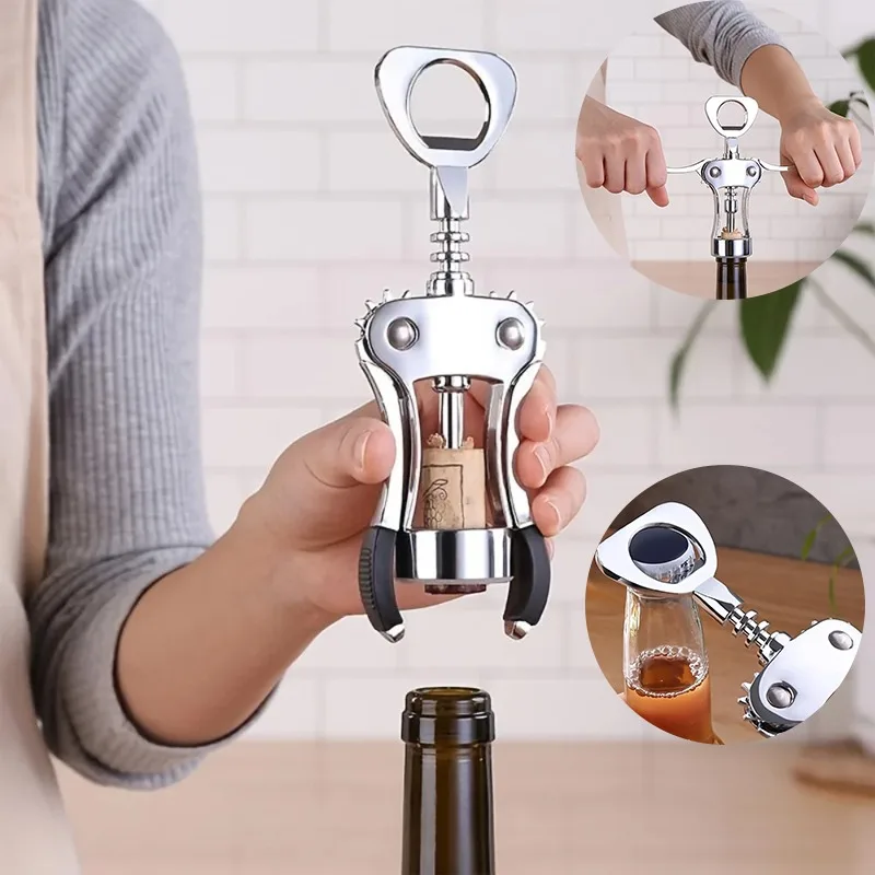 1pc Wine Opener Stainless Steel Opener, Zinc Alloy Premium Wing Corkscrew Wine Bottle Opener with Multifunctional Bottles Opener