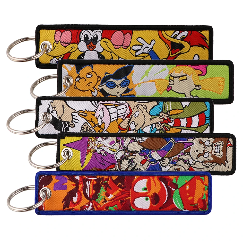 Retro Cartoon TV Series Keychain for Motorcycles Embroidery Key Fobs Holder Key Tag Key Ring Accessories Children's Gifts