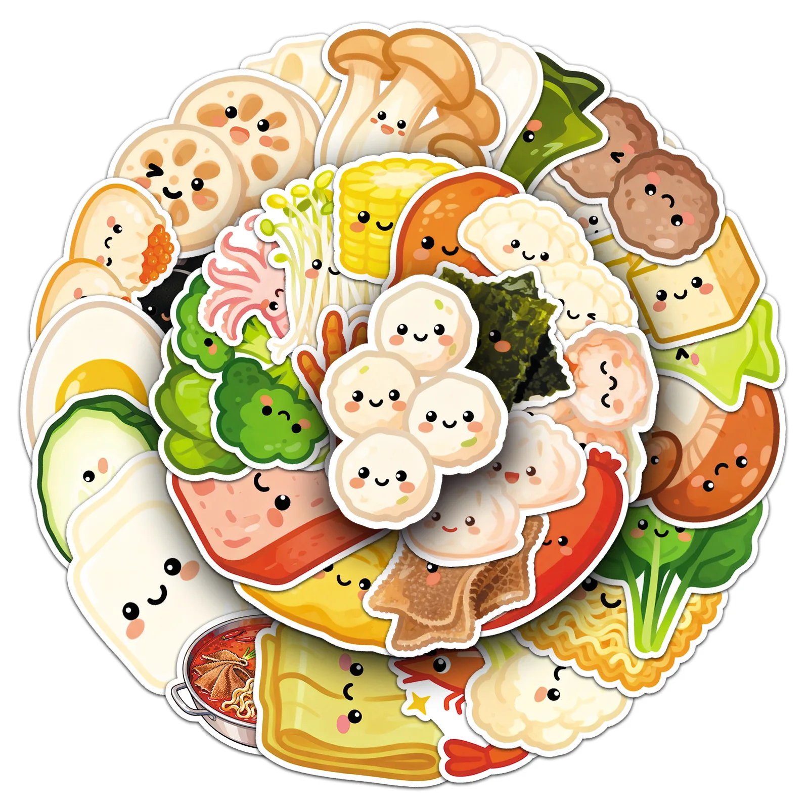 10/50PCS Hotpot Ingredients Graffiti Stickers Cartoon Exquisite Sticker for Phone Computer Notebook Stationery DIY Toys Secret