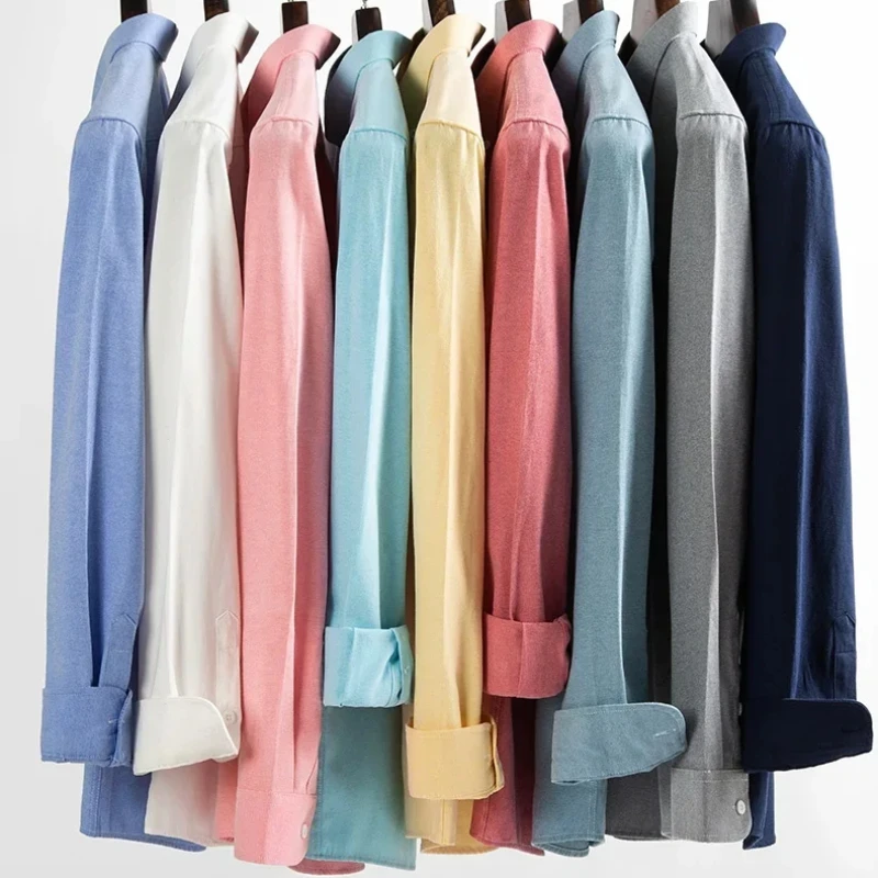 Classic Solid Color Casual Long Sleeve Shirt Men Oxford 100 Cotton Long Sleeve Shirt for Men Soft Cozy Formal White Shirt