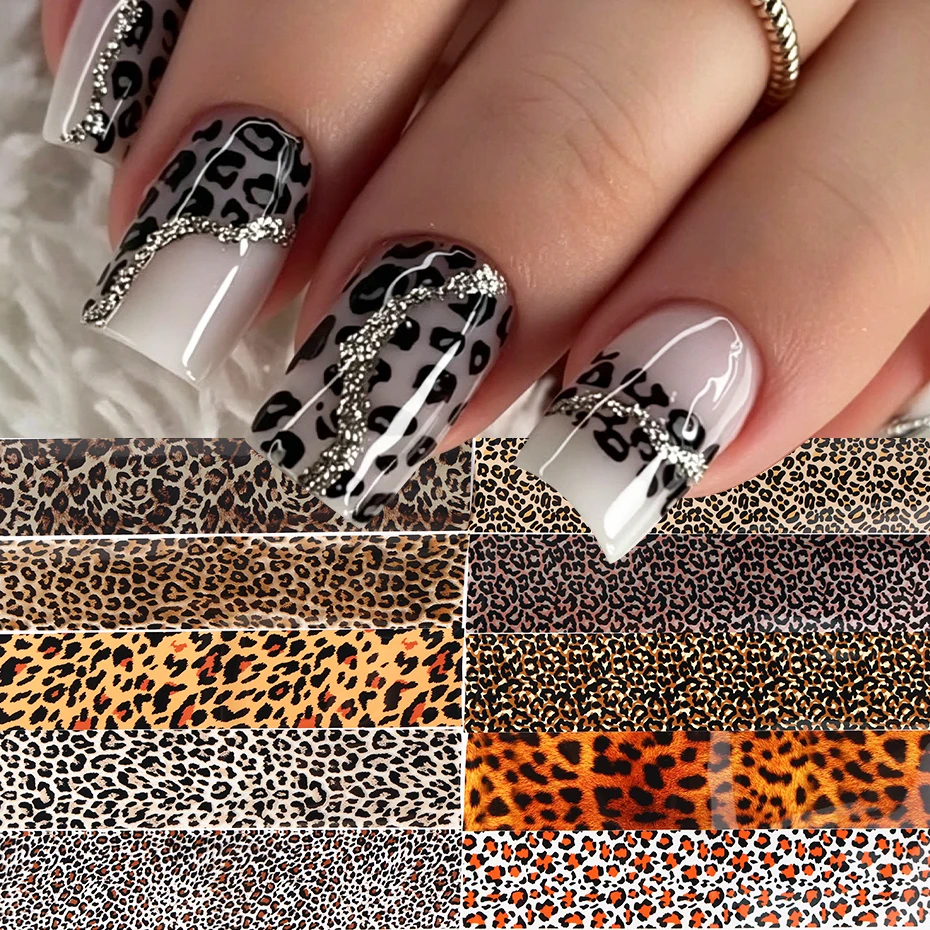 10 Stück Elegante Leopardenmuster Nagel-Transferfolien Aufkleber Tierfell Elegantes Leopardenmuster DIY Charm Nagelkunst Dekoration – Detail 3