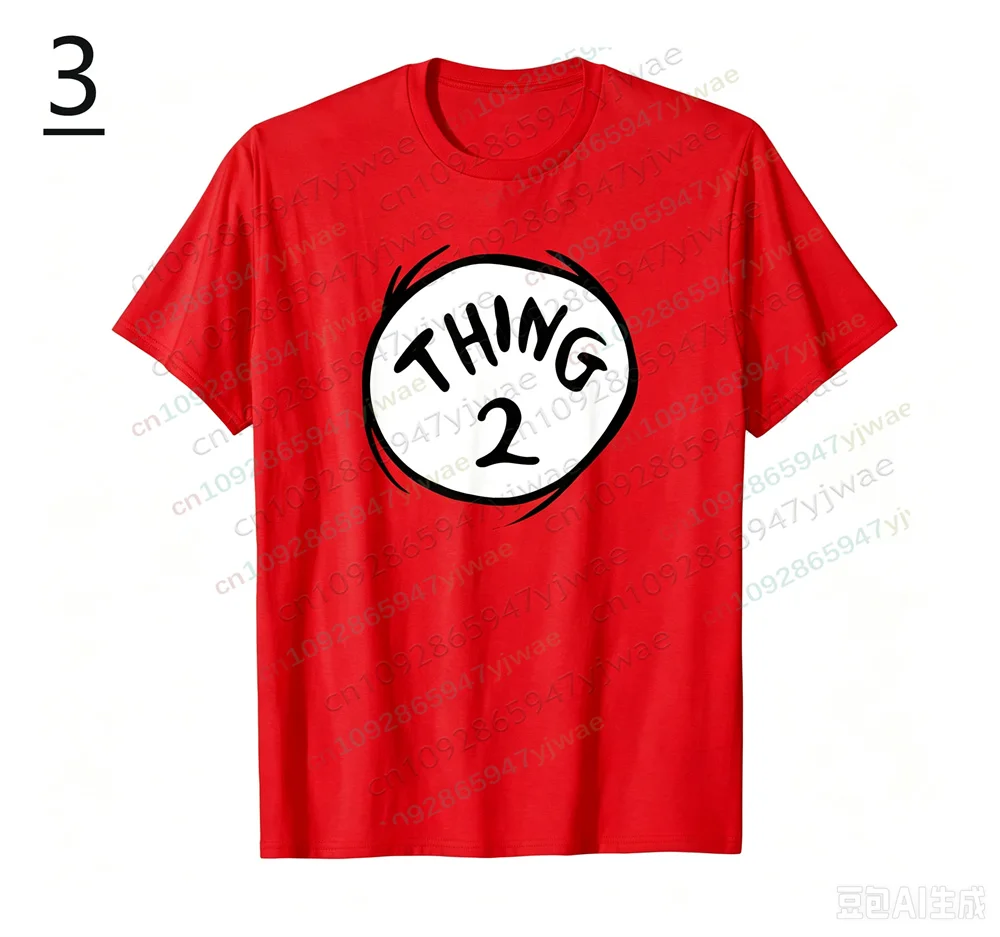 Thing 1 Thing 2 Emblem T-Shirt Cosplay-Kleidung Die Katze mit dem Hut Cartoon-Animations-T-Shirt Sommer Erwachsenen- und Kinder-T-Shirts – Detail 5
