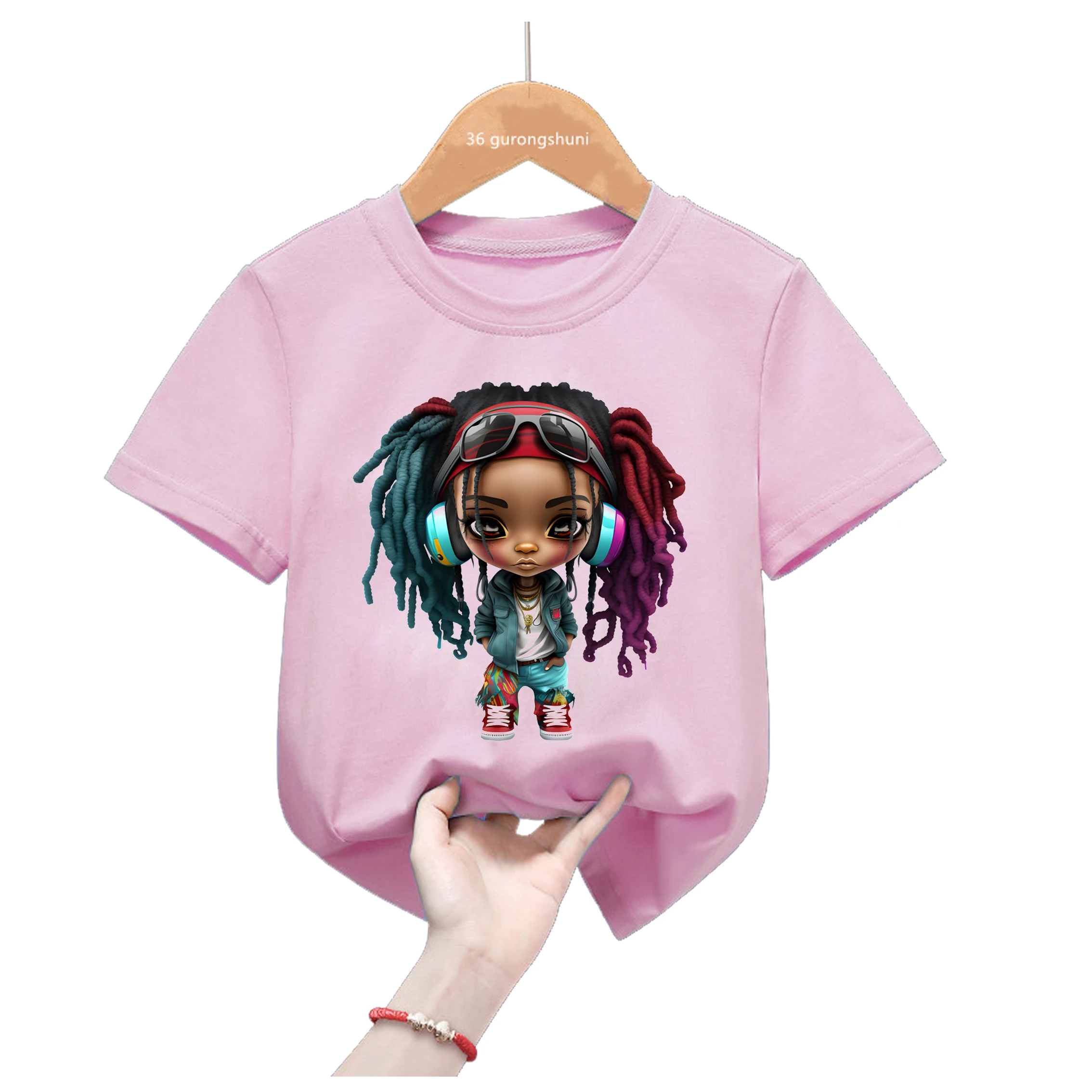 

Cool Kids Clothes Black Girls Magic Print Tshirt Hip Hop Melanin Pink T Shirt Summer Short Sleeve T-Shirt Dropshipping