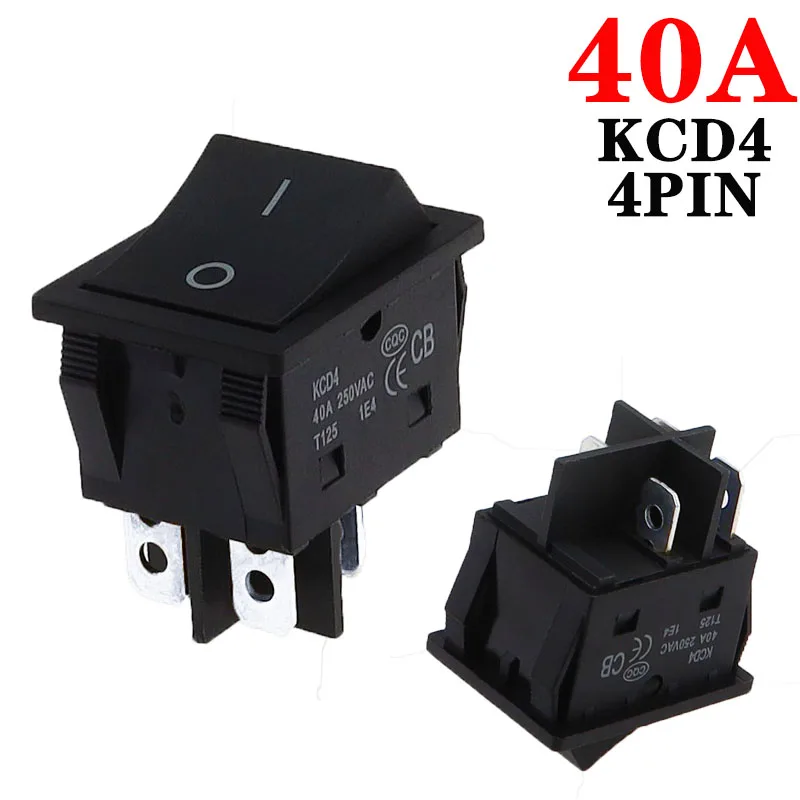 1Pcs 40A 250V AC High Current ON/OFF Special for Eelding Machine KCD4 Sterling Silver Point Rocker Power Button Switches Black