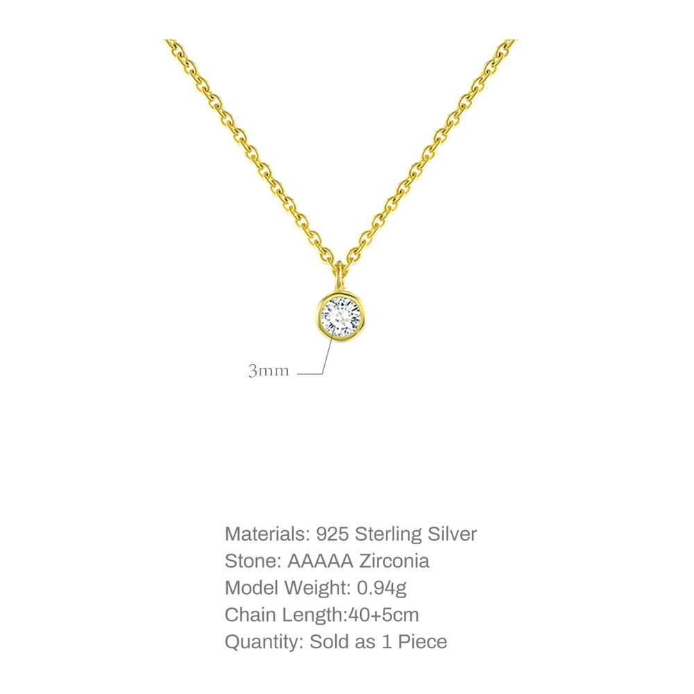 AIDE 925 Sterling Silver 3mm Necklace Versatile Sparkling Round Zircon Clavicle Chain for Women Gold Silver Rose Gold Fine Jewel