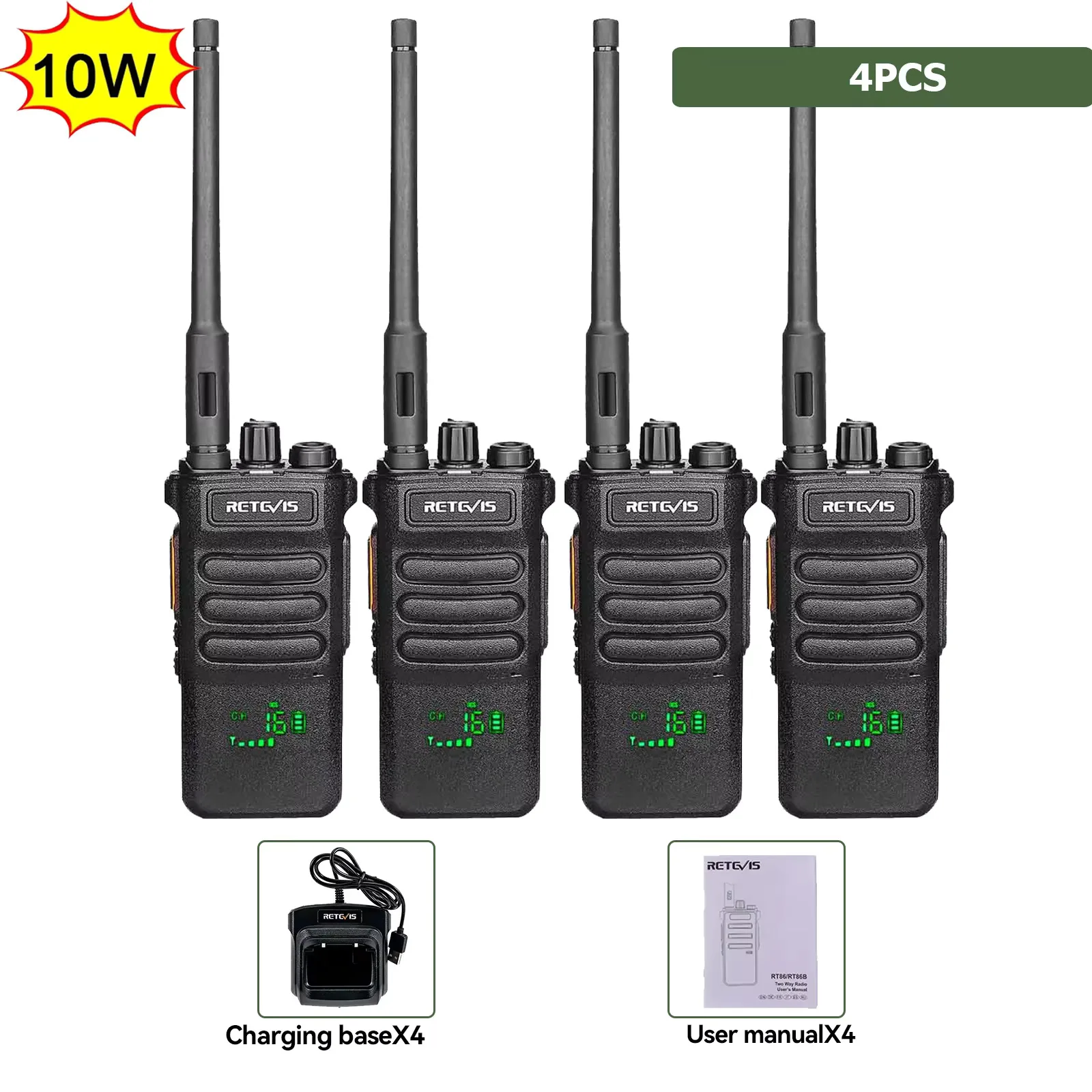 Retevis RT86 Walkie Talkie Professionele Tweeweg Radio Lange Afstand Type-C Communicatieradio voor Buitenactiviteiten, Bedrijven en Boerderijen