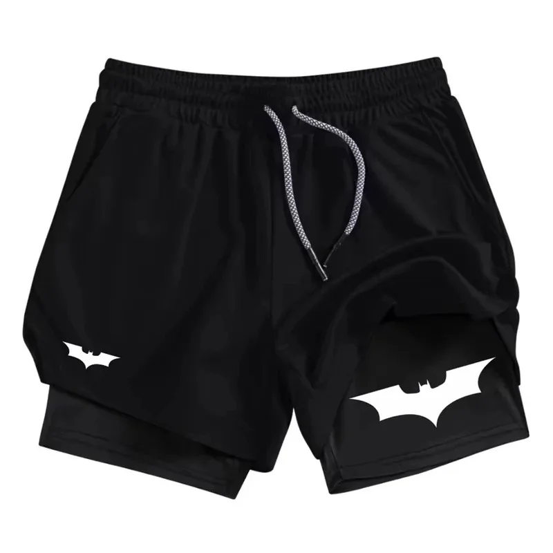 Bat Print 2-in-1 Men's Sports Breathable Quick-Drying Summer Shorts with Phone Pocket Gym Workout Running Cycling