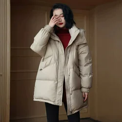 Women's Down Jacket Hooded Medium-length Jacket 2024 Winter Thick Section Korean Fashion Warm Casual Coats Down Fill Parkas