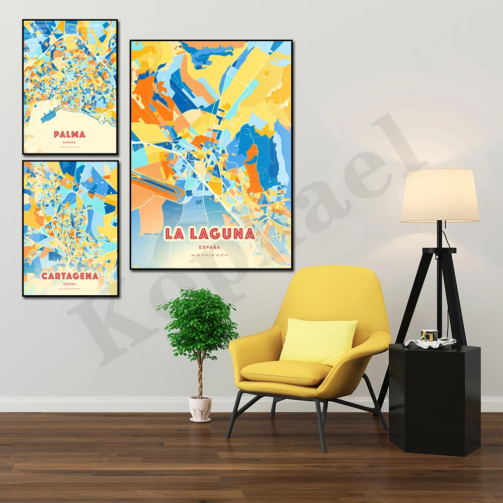 Murcia Ourense Tagena San Blas Algeciras Valencia Laguna España ciudad mapa de colores decoración de pared cartel