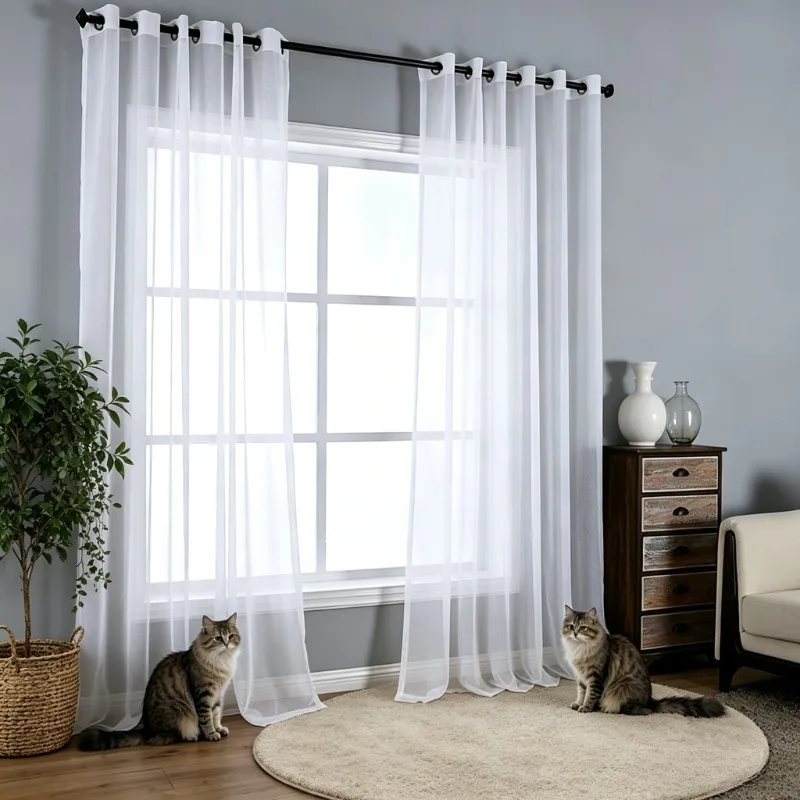 1PC White Tulle Sheer Curtains for Living Room Windows Transparent Chiffon Luxury Curtain Decoration Custom Size 창문커텐 Door