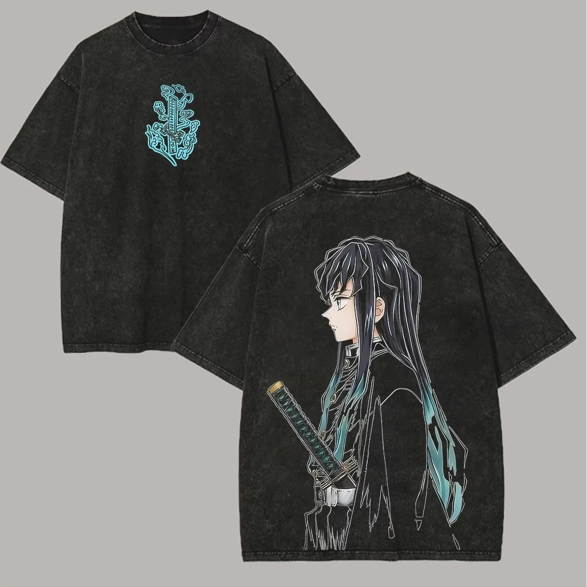 Akaz Manga Style Checkered Printed T-shirt with Retro Street Style, Suitable for Both Men and Women Manga Enthusiasts
