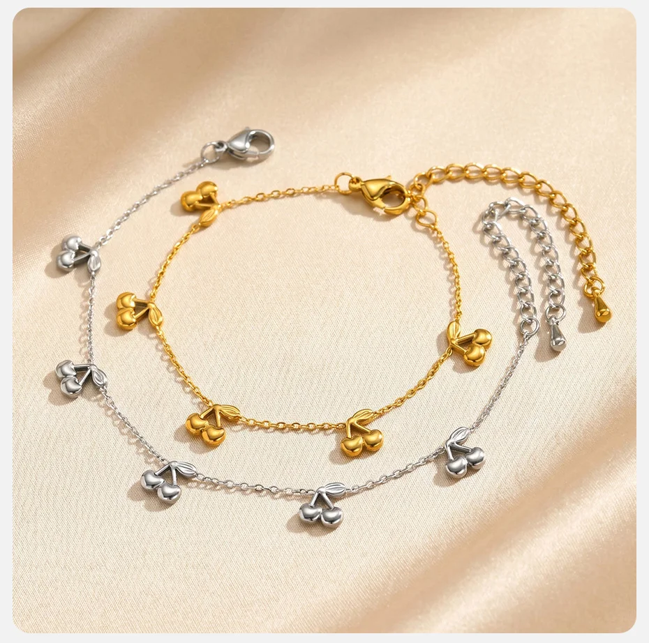 Vnox Vergoldetes Süßes Kirsch-Charm-Armband für Frauen Edelstahl Gliederkette Niedliches Zierliches Früchte-Serie Armband Schmuck – Detail 6
