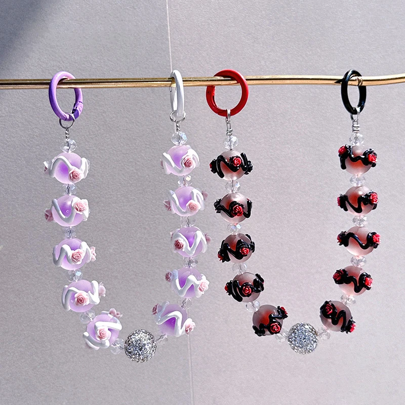 Color Painted Beads Phone Chain Sweet Translucent Color Beads Keychain Pendant Wrist Strap Earphone Case Charm Bag Decor image 5