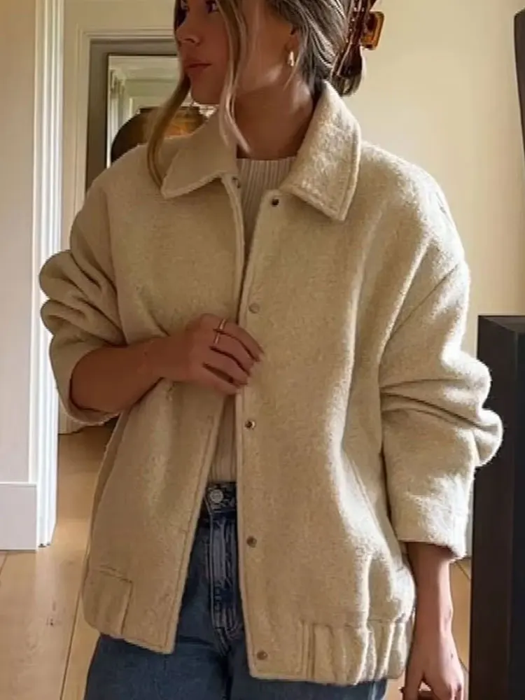 

Women's Winter Casual Coats Autumn Street Fashion Solid Jacket Long Sleeves Lapel With Pockets Single-breasted Loose