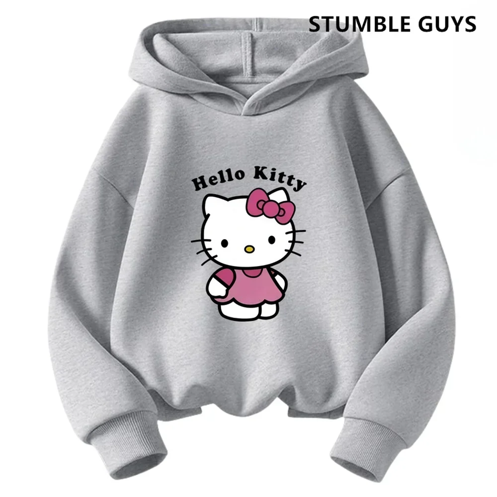 طقم كنزة بغطاء رأس وسراويل طويلة للأطفال من Kawaii Hello Kitty ، بدلة رياضية غير رسمية ، سترة كورمي مضحكة ، ملابس للأولاد ، مجموعتين