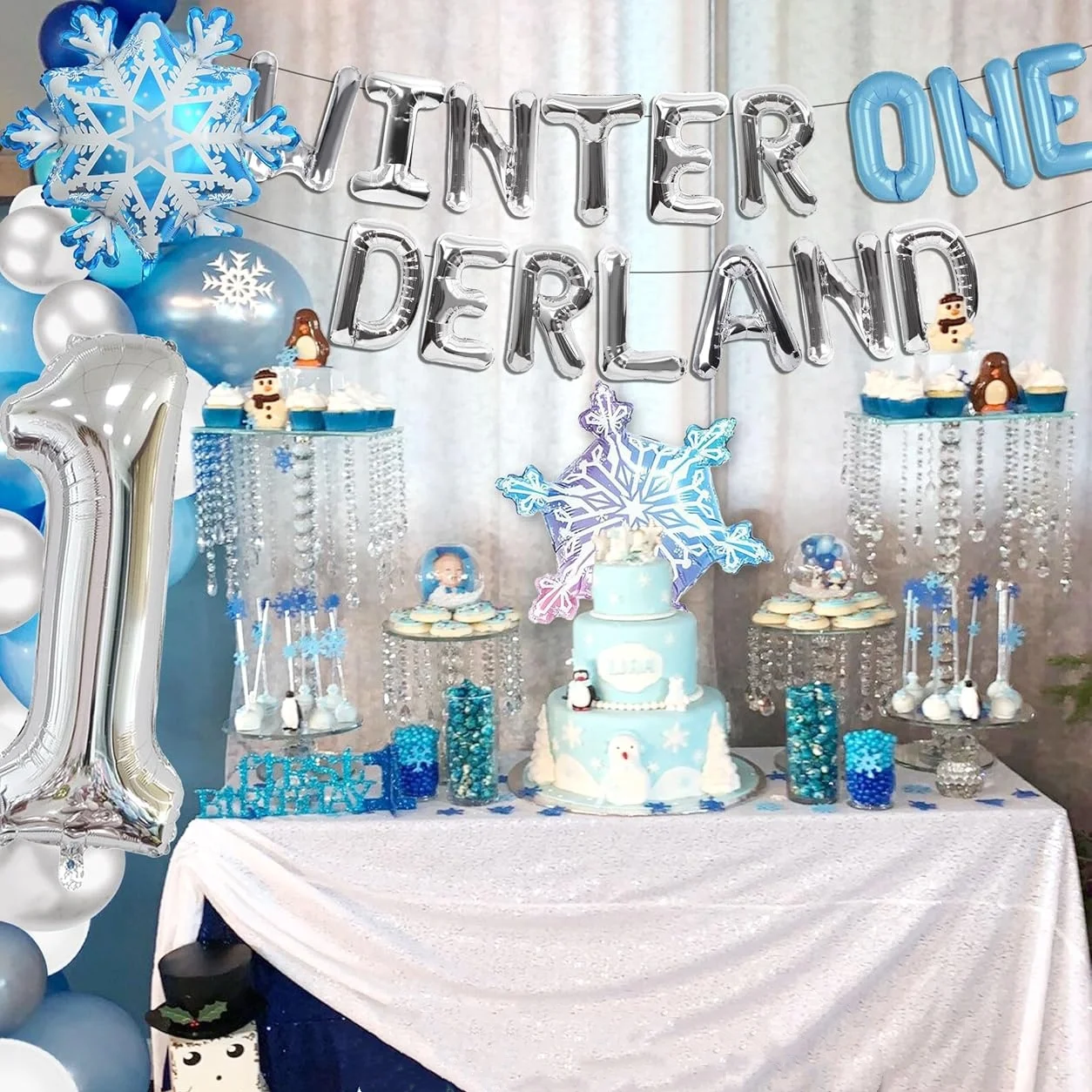 LaVenty Winter Onederland Decoração de primeiro aniversário Floco de neve Pano de fundo para festa de primeiro aniversário