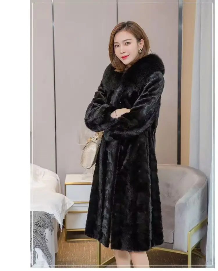 Frauen Echte Nerz Pelz Mäntel Lange Winter Jacken Echt Fox Pelz Kragen Dicke Warme Parka Mantel