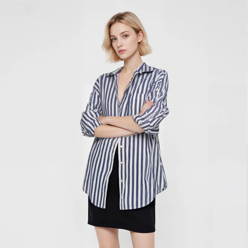 

South Korea Striped Shirt Women's Design Sense Spring 2025 Autumn New Western Style Shirt Student Shirt Fashion