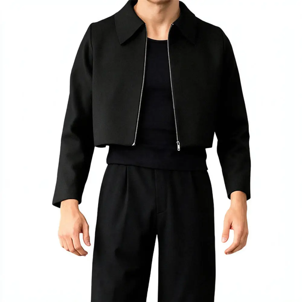 Mens Modern Jacket Lapel Collar Casual Outerwear Short Zip Up Fashion Streetwear Autumn Spring Loose Fit Top