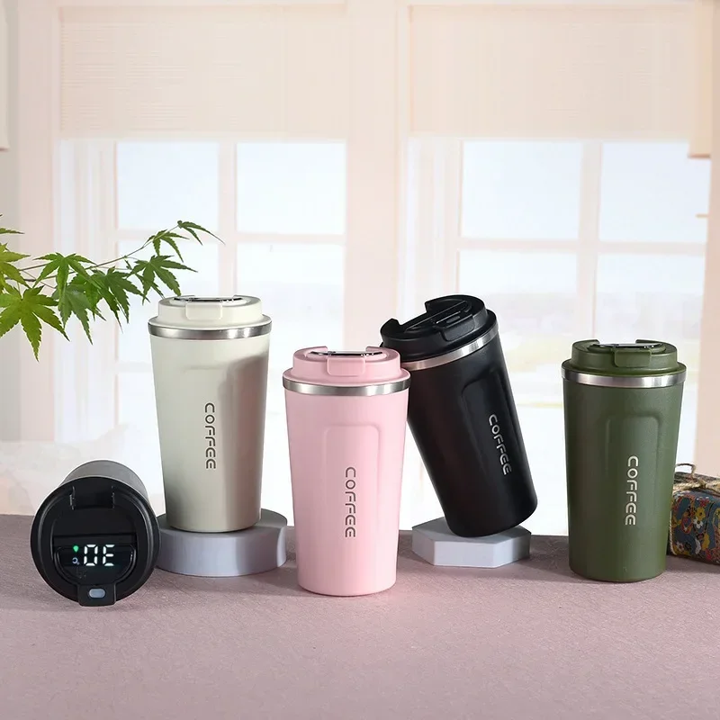 Thermos Tasse à café en acier inoxydable Tasse à café Affichage de la température Thermos sous vide Tasse isotherme Bouteille d'eau isolée 380/510ml