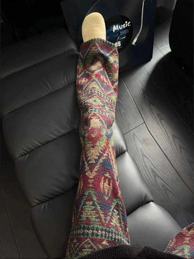 

Retro American Knitted Wide Leg Pants Men's Women's Casual Autumn Winter Trousers Ethnic Sle Knife Sweatpants